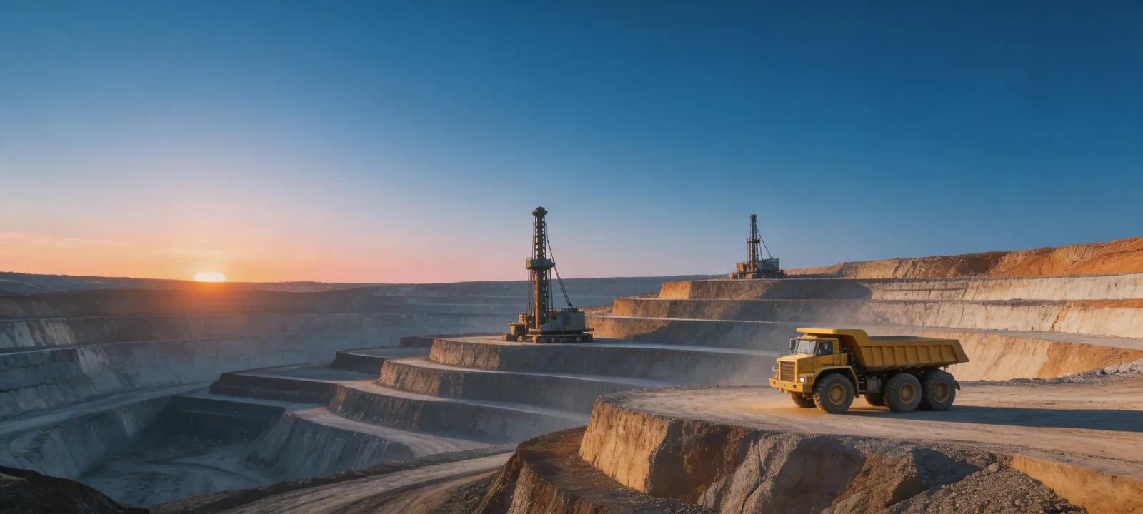 Large mining drill fleet at an open pit