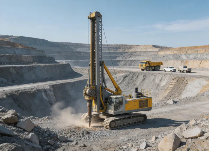Modern drilling equipment in active mining bench